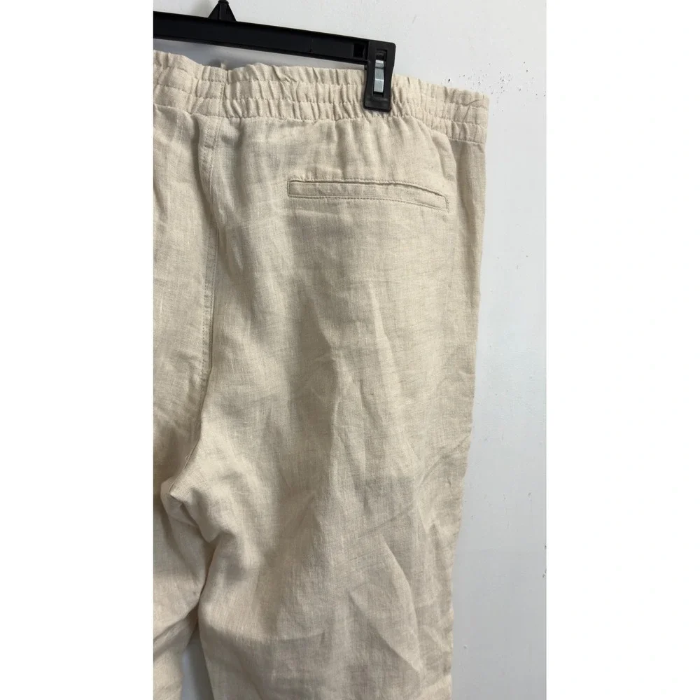 H&M Mens XL Regular Fit Linen Pants Beige Oatmeal Elastic Waist Drawstring